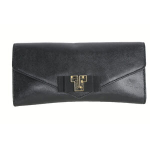 Tory Burch Black Deco Saffiano Leather Clutch Bag Evening Elegant Chic Purse